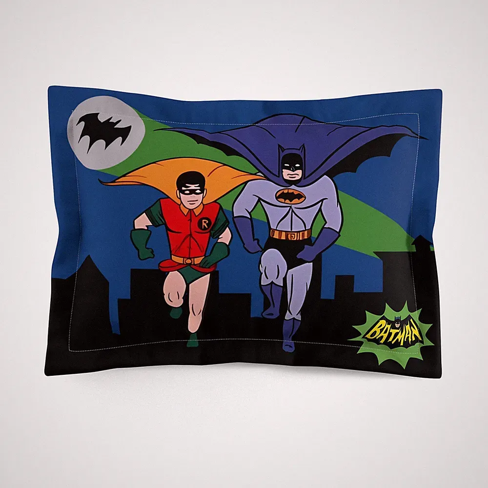 Batman Superhero Microfiber Pillow Sham, Kids Bedding, Comic Decor, Classic TV