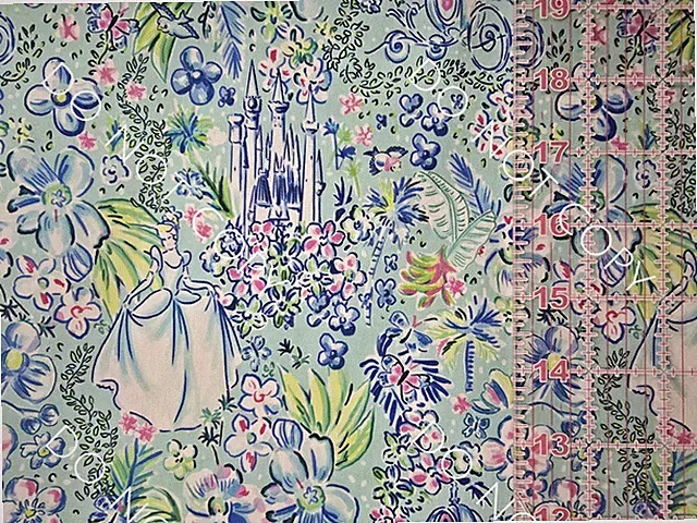 Custom 100% Cotton Woven Fabric Disney Cinderella Movie Castle 1/4 Yard 9x56