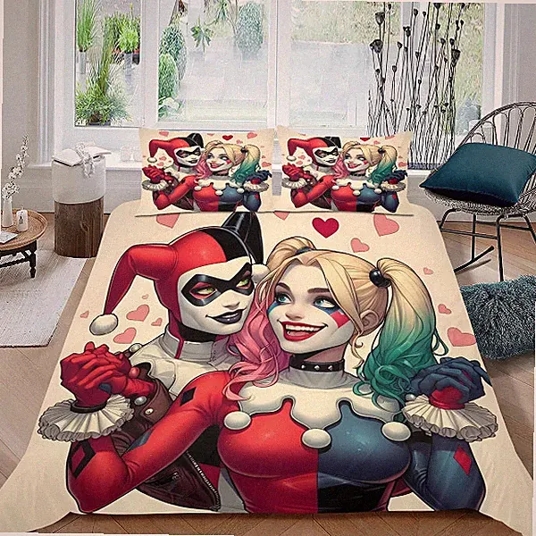 Harley Quinn Themed Full Bedding Duvet Cover Set (4pcs), Movies Gift for Fans