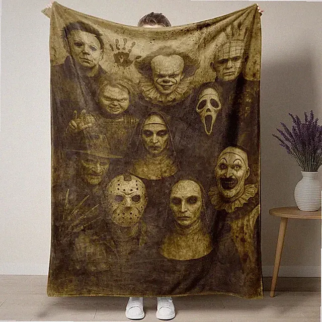 Horror Icons Family Photo Throw Blanket - Funny Soft Flannel Gift