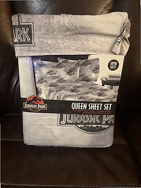 Jurassic Park Queen Fitted Sheet Set 4pc Licensed Pillow Case Logo Bedding New