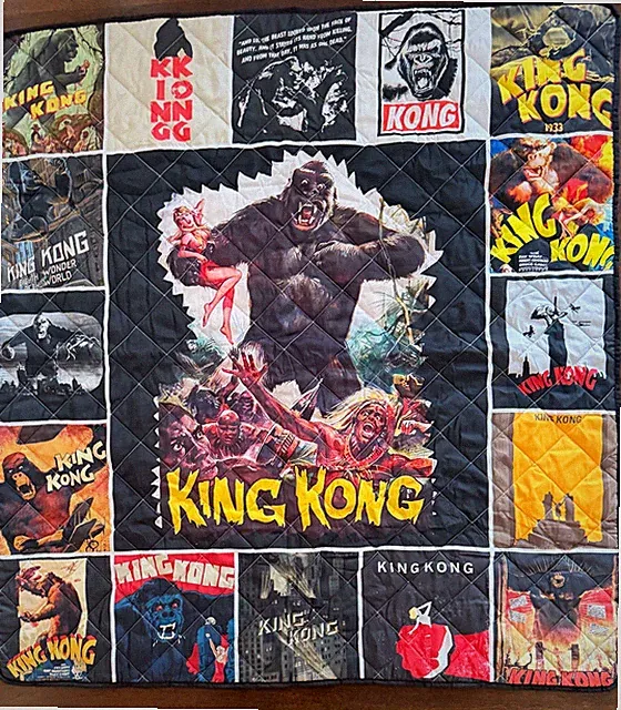 King Kong Movie Poster Quilt Throw Blanket Quilted Panel Design 53” x 58”