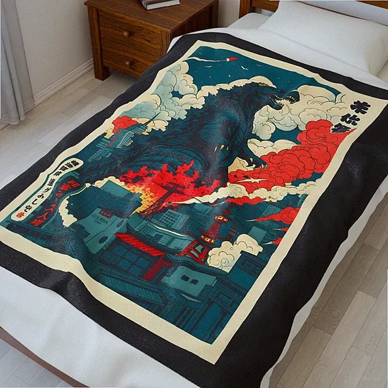 Retro Demon Flannel Blanket, Vintage Movie Lover Throw
