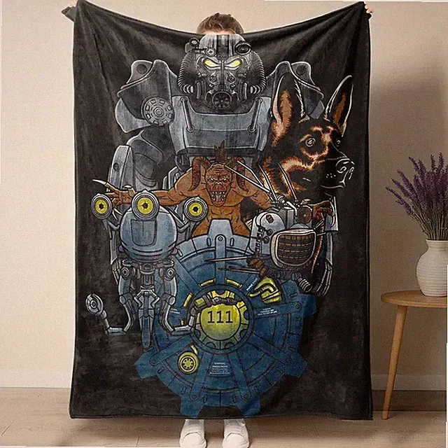 Retro Wasteland Vault Theme Flannel Blanket Gamer Cozy Throw