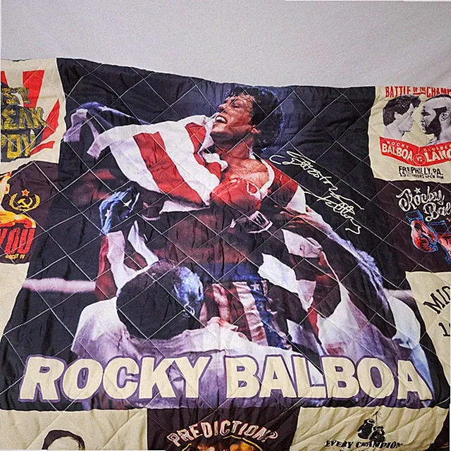 Rocky Balboa Quilt Diamond Quilted Quote Blanket Throw Retro Movie 59.5"x54"
