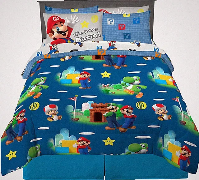 Super Mario Bros. Kids Bedding Super Soft Comforter and Sheet Set with Sham, 7 P