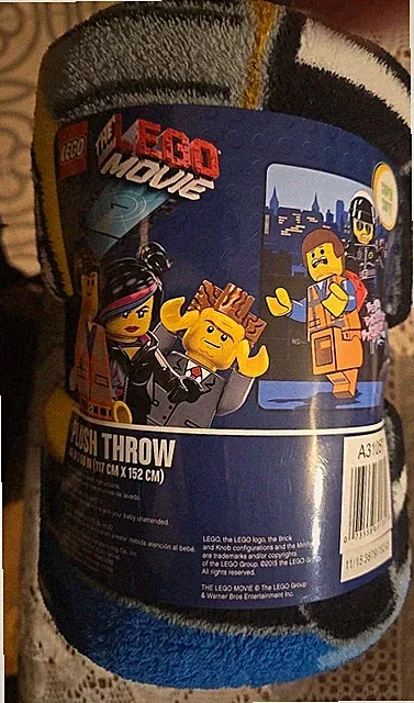 The Lego Movie Plush Throw Blanket 46" X 60" Gray Glow in Dark- NEW IN PACKAGING