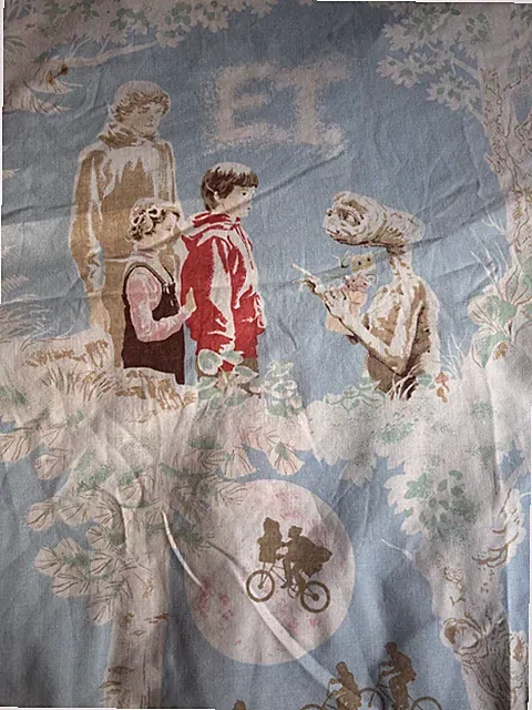 Vintage 1982 E.T. Movie Twin Flat Bed Sheet ET Alien Retro