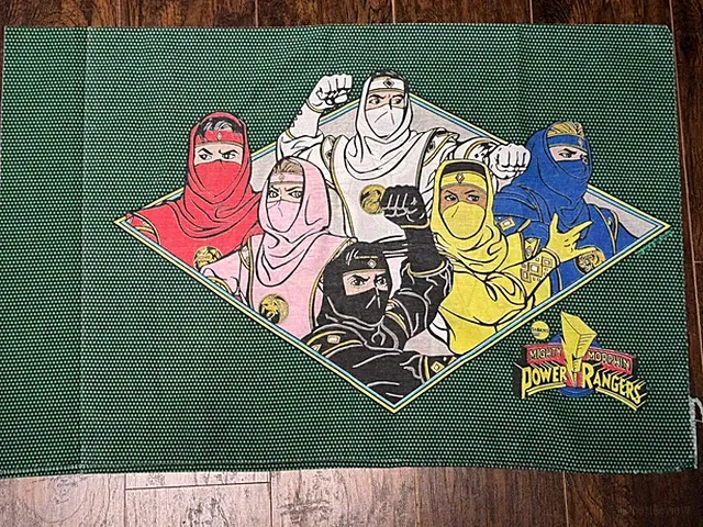 Vintage POWER RANGERS Movie Cartoon character Reversible Pillow Case Fabric MMPR