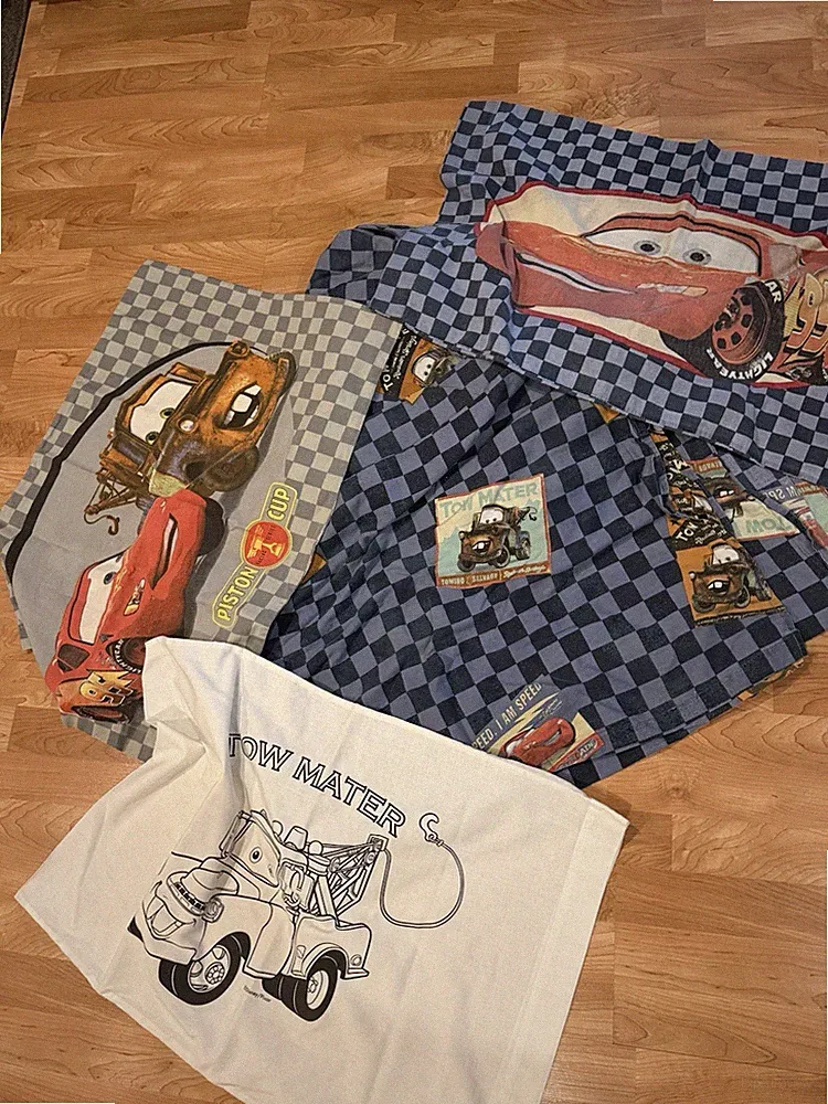 Vtg Disney Pixar Movie Cars Twin Sheet Set Flat & Fitted Cotton Blend 3 P Cases