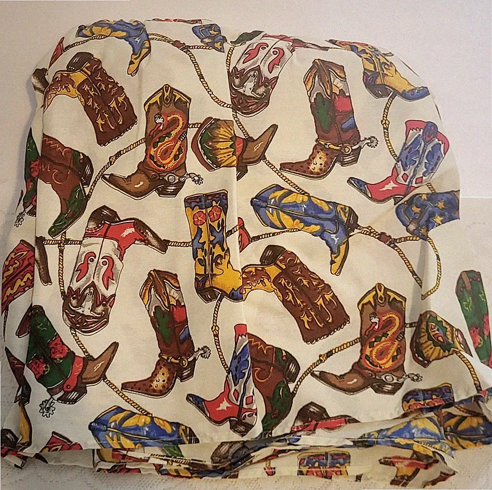 Vtg Twin Bed Skirt Western Boots Roping Theme Handmade