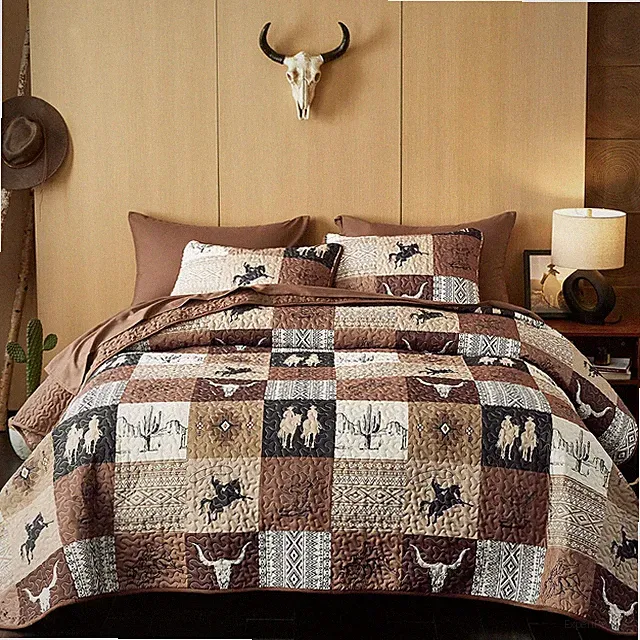 Western Quilt Set, Southwestern Aztec Country Horse Cowboy Rustic Ranch Patter