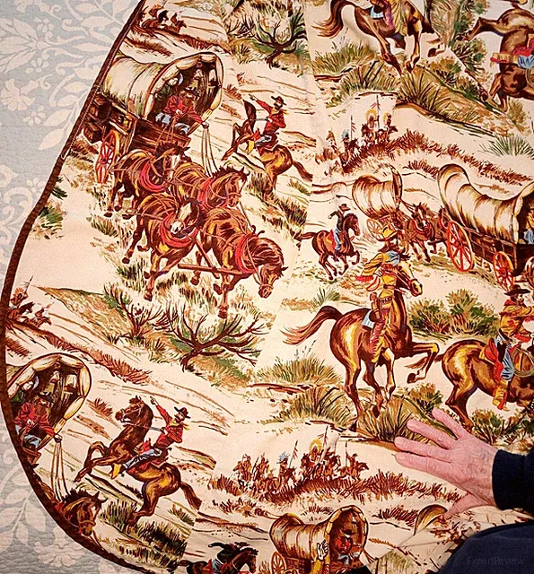 Western Single Twin BedSpread Wagon Train Cowboys Indians 72" x 102"