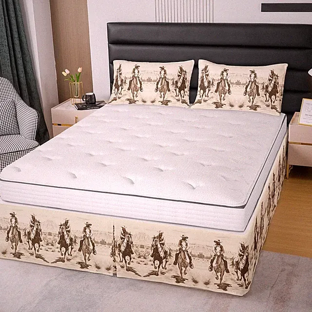 Wild West Cowboy Twin Size Bed Skirt,Western Decor 15 Inch Drop Brushed Micro...